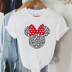 Leopard Minnie shirt, Disney inspired bow tee, cute cheetah print Minnie head shirt, animal print Disney outfit, vacation top gift
