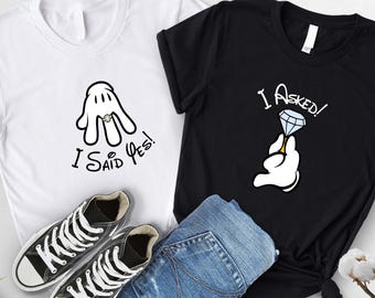 I Asked I Said Yes Matching Shirts, Cute Engagement Couple Tees, Wedding Proposal Outfit Set, Bride And Groom Gift, Engagement Tops