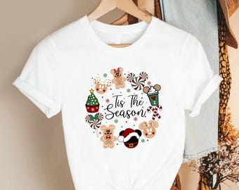 Tis The Season Christmas Shirt with Gingerbread Icons, Candy Cane Art and Festive Holiday Details, Cozy Winter Tee  Joyful Seasonal Outfits