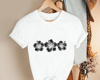 hibiscus flower shirt, tropical floral tee, summer beach outfit, hawaiian style top, women vacation