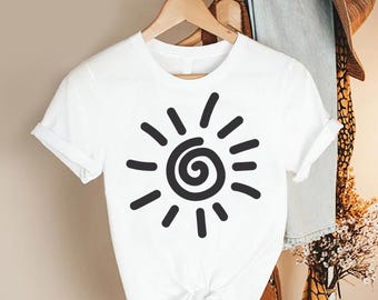 Boho Sun Symbol Shirt Women , Minimalist Spiritual Tshirt , Celestial Graphic Tee , Trendy Bohemian Gift