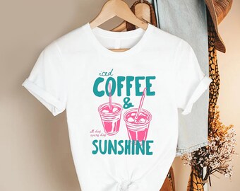 iced coffee shirt, summer drink tee, coffee lover, women casual outfit, cafe style wear