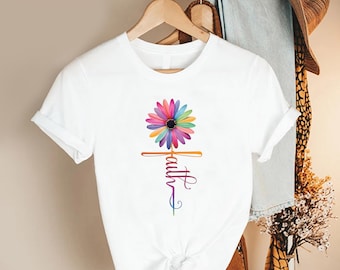 Faith Cross Shirt, Christian Flower Tee, Religious Floral Top, Spiritual Quote Shirt, Church Outfit Womens