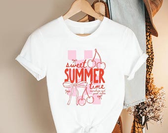 sweet summer , cherry graphic tee, sunshine vibe top, women summer outfit, fruit print tshirt
