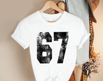 Number 67 Shirt, Vintage Sports Jersey Tee, Distressed Athletic Top, Retro Team Fan Apparel