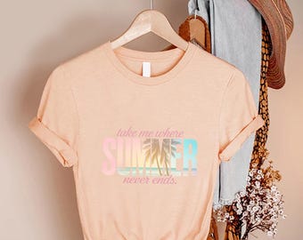 Summer Beach Palm Tree Graphic Tee, Tropical Vacation Shirt ,ocean sunset shirt