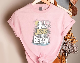 Jesus and Beach Summer Christian T-Shirt, Faith Coastal Religious Top