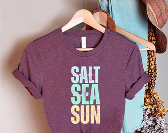 Salt Water Sea Sun Beach Typography T-Shirt, Summer Ocean Vibe Top