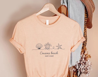 Cousins Beach Shirt, Sea Turtle Graphic Tee, Coastal Line Art Top, East Coast Summer Outfit, Ocean Theme Apparel