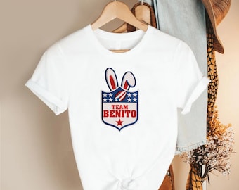 team benito shirt, patriotic football tee, usa bunny emblem, sports fan apparel graphic