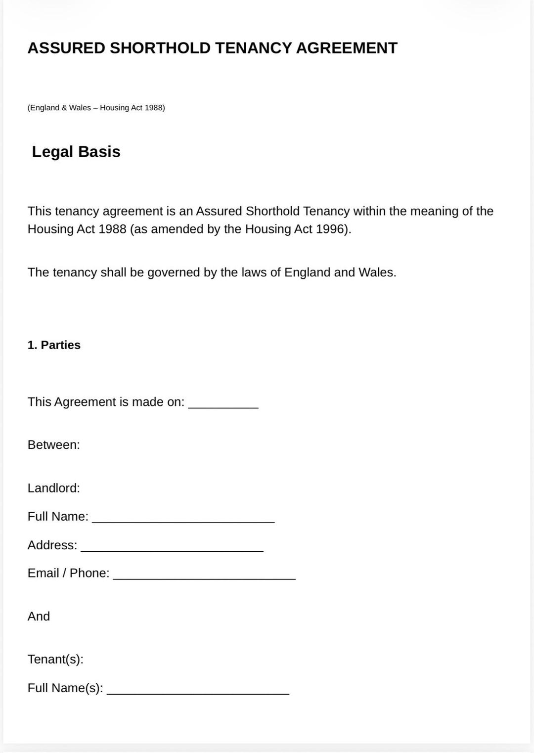 AST Tenancy Agreement Template | UK Landlord Rental Contract (PDF ...