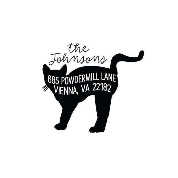 Black Cat Stamp Address Rubber or Self Inking Stamping | Personalized Kitten Mailing Envelope Gift