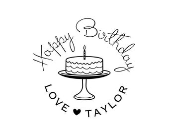 Happy Birthday Custom Tag Stamp | Wooden Rubber or Self Inking Stamp | Party Gift Giving Favor Celebration