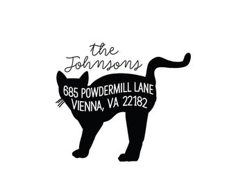 Black Cat Stamp Address Rubber or Self Inking Stamping | Personalized Kitten Mailing Envelope Gift