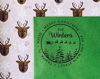Custom Christmas Address Stamp: Holiday Card Envelope (Rubber or Self Inking)