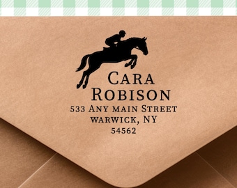 Equestrian Address Stamp, Custom Horse Jumping Return Address Stamp, Personalized Rubber Stamp or Self-Inking for Riders & Horse Lovers