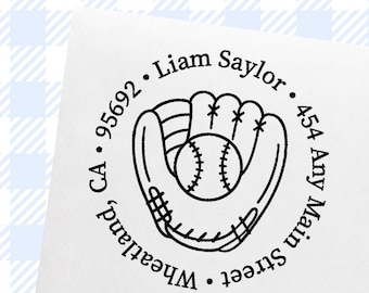 Personalized Baseball Mitt Address Stamp: Custom Rubber Stamp Kid Gift