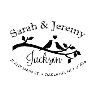 Bird Stamp - Rustic Rubber Stamp or Self Inking Stamp Nature Personalized Custom Return Address Love Birds Stamp on Branch Leaves