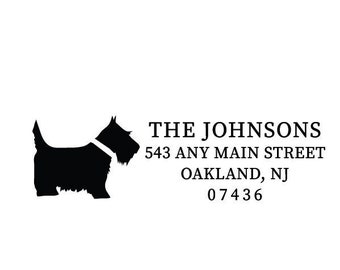 Scottish Terrier Dog Address Rubber Stamp or Self Inking Stamp Housewarming Wedding Home Sweet Home Animal Pet