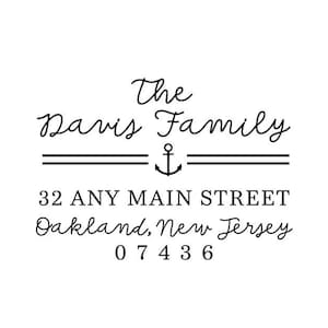 May include: The Davis Family return address stamp with an anchor symbol, 32 Any Main Street, Oakland, New Jersey 07436.