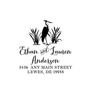 Heron Bird Address Rubber Stamp or Self Inking Stamp Housewarming Nature Wedding Home Sweet Home Animal Love Lake Pond