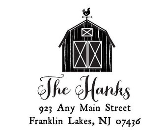 Barn Hen Rustic Farm Address Rubber Stamp or Self Inking Stamp Housewarming Wedding Country