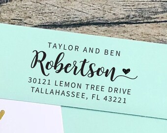 Script Return Address Stamp | Heart Address Rubber Stamp or Self Inking Stamp | Custom Housewarming Wedding Gift