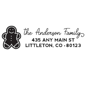 Gingerbread Man Cookies Christmas Address Rubber Stamp or Self Inking Stamper - Housewarming Holiday Personalized Custom Gift Home
