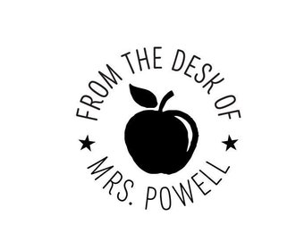 From The Desk Apple Stamp - Teacher Rubber Stamp or Self Inking Stamp Classroom - Library Gift Bookplate Notepad Stamp