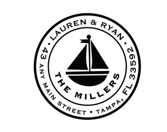 Sailboat Stamp - Nautican Return Address Rubber Stamp or Self Inking Stamp - Boating Nautical Address Stamp