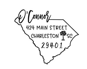 South Carolina Stamp - Outline State Palmetto Tree Return Address Rubber Stamp or Self Inking Stamp Housewarming Wedding Home Sweet Home