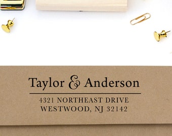 Self Inking or Wood Personalized Return Address Custom Rubber RSVP Stamp Cards Serif Font Ampersand Taylor and Anderson Home Sweet Home