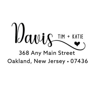 Script Heart Name Address Rubber Stamp or Self Inking Stamp Housewarming Wedding Home Sweet Home Love Couple Gift Calligraphy Fancy