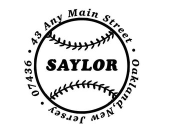 Baseball Address Stamp – Custom Return Address Stamp, Sports Lover Rubber or Self-Inking Stamp, Personalized Housewarming Gift