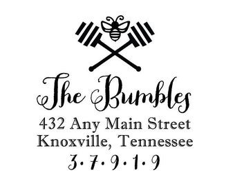Bumble Bee Honey Sticks Return Address Rubber Stamp or Self Inking Stamp Housewarming Wedding Home Sweet Home Nature