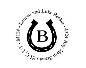 Horseshoe Monogram Horse Personalized Address Rubber Stamp or Self Inking Stamp Housewarming Wedding Home Sweet Home Farm Horse Ranch