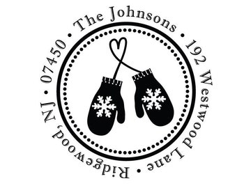 Snowflake Mittens Address Rubber Stamp or Self Inking Stamp - Holiday Mailing Personalized Custom