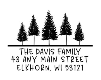 Pine Tree Address Rubber Stamp or Self Inking Stamp Housewarming Wedding Home Sweet Home Nature Woodland Forest Tree
