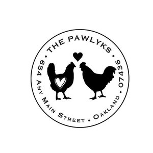 Hen Rooster Chicken Heart Address Stamp, Egg Chicken Wreath Carton Hen Farm Barn Rubber Stamp or Self Inking Stamp Rustic Egg Gathering Tag