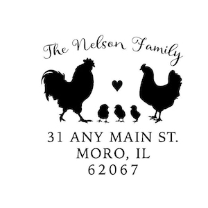 Chicken Family Stamp / Address Stamp Rubber or Self Inking Stamp / Farm Rustic Egg Gathering
