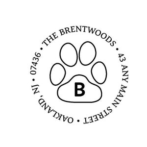 Paw Print Monogram Return Address Rubber Stamp or Self Inking Stamper - Animal Lover Personalized