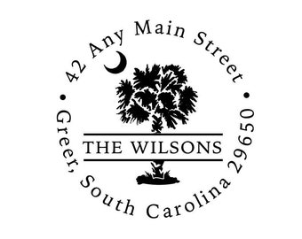 South Carolina Stamp | Palmetto Return Address Rubber Stamp or Self Inking Stamp, Personalized Housewarming Wedding Home Sweet Home