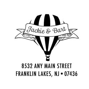 Hot Air Balloon Stamp Address Rubber Stamp or Self Inking Stamp Housewarming Flying Clouds Sky