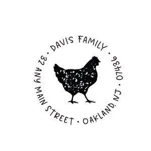 Chicken Stamp / Address Circle Rubber or Self Inking Stamp / Rustic Egg Hen Farm
