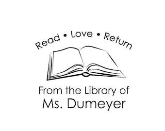 Bookplate Library Stamp / Rubber or Self Inking Stamp / Reading Book Lovers Classroom / This Book Belongs To / Personalized Custom Name