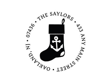 Christmas Anchor Stocking Address Stamp: Nautical Holiday Cards