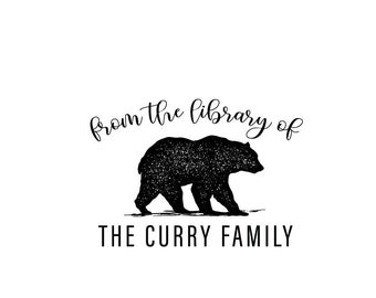 Bear Bookplate Stamp: Personalized Library Rubber Stamp or Self Inking