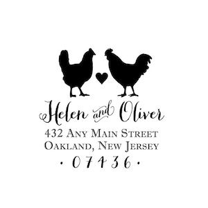 Hen Chicken Rooster Stamp, Address Stamp Rubber Stamp or Self Inking Stamp, Farm Rustic Egg Gathering