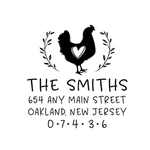 Hen Chicken Address Stamp, Egg Chicken Wreath Carton Hen Farm Barn Rubber Stamp or Self Inking Stamp Rustic Egg Gathering Tag