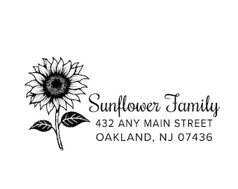 Sunflower Return Address Rubber or Self Inking Stamp - Custom Name Personalized Home Gift Envelope